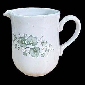 Vintage Corelle Corning USA Callaway Stoneware Creamer Pitcher Green Ivy Swirl